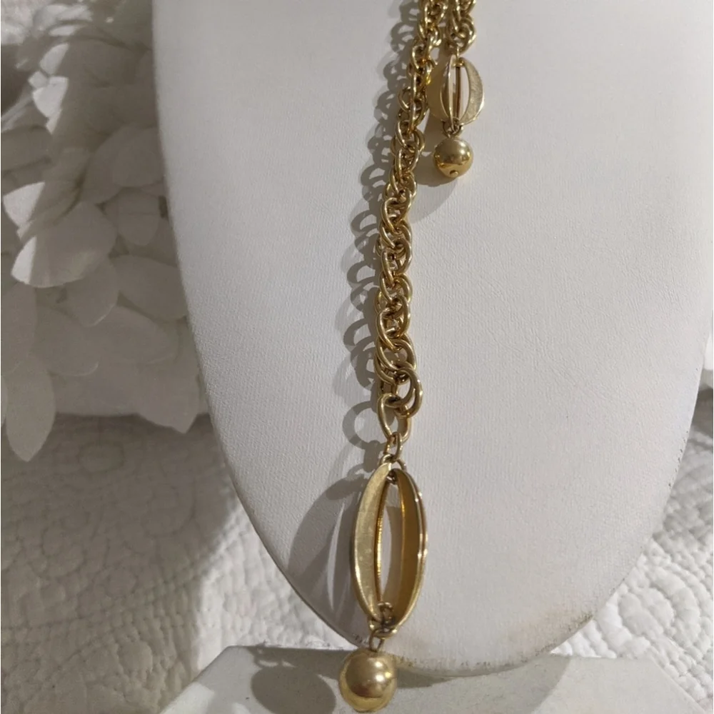 Vintage Art Deco adjustable Chunky Chain gold brass Y necklace